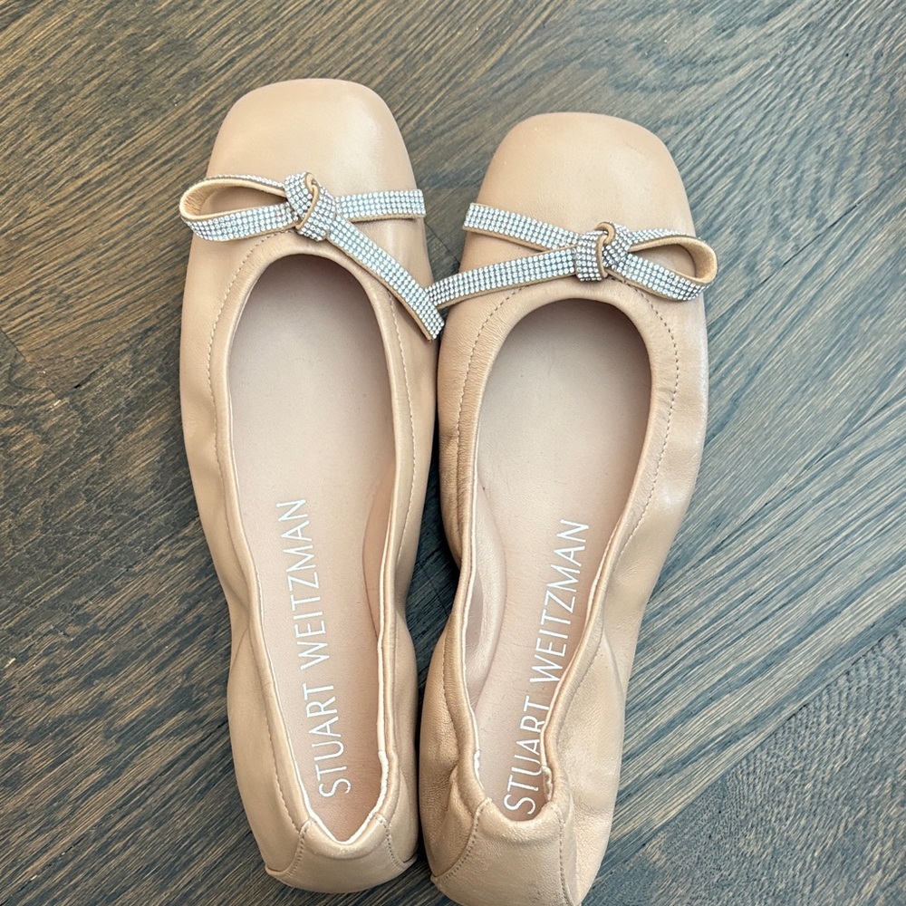 Stuart Weitzman Nude Bow Flats Sz 7 - Picture 3 of 8